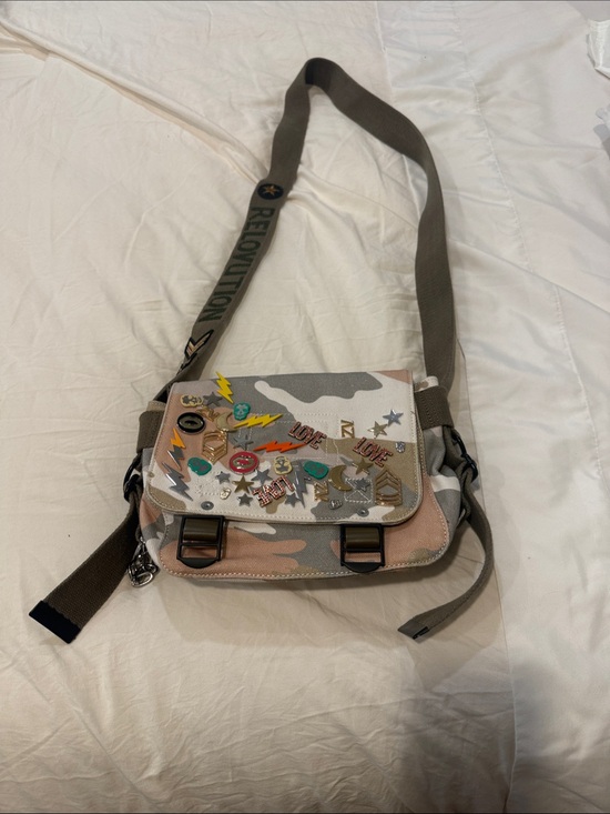 Zadig & Voltaire Handbags - Zadig & Voltaire Canvas Camo Crossbody Bag with Decorative Pins - Beige & Olive